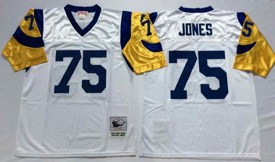 Men's Los Angeles Rams #75 Deacon Jones Throwback White Jersey