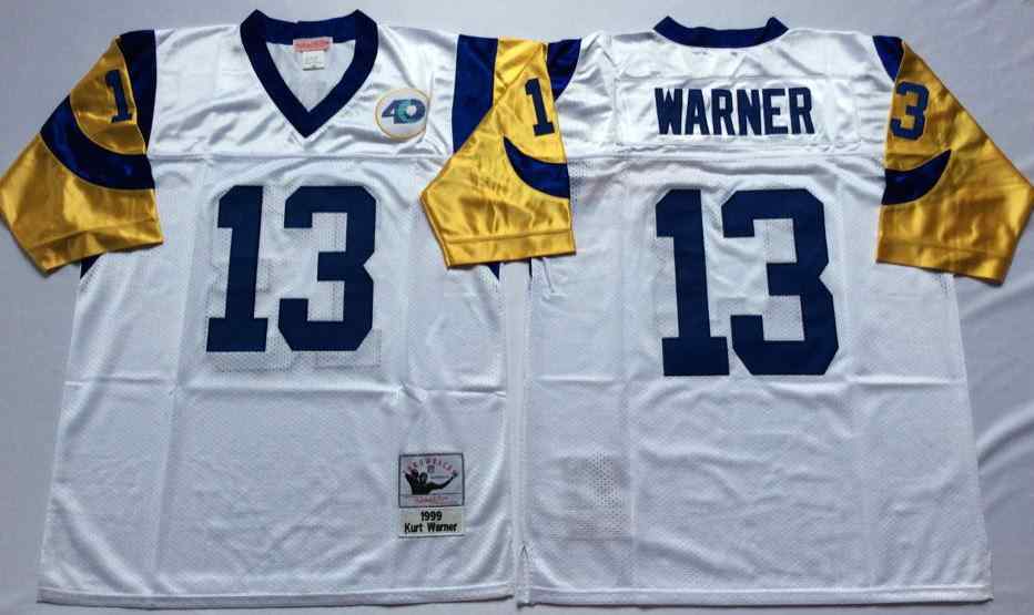 Men's Los Angeles Rams #13 Kurt Warner Throwback White Jersey