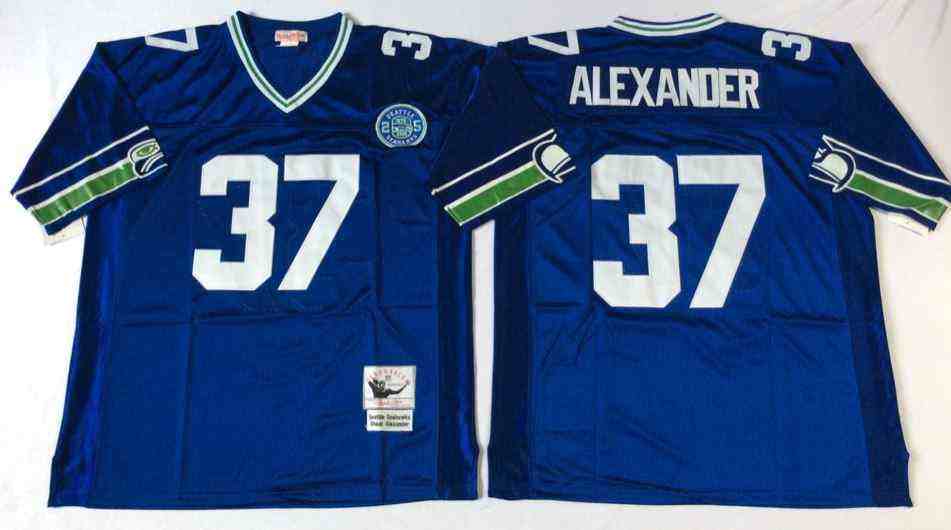 Men's Seattle Seahawks #37 Shaun Alexander Throwback Blue Jersey