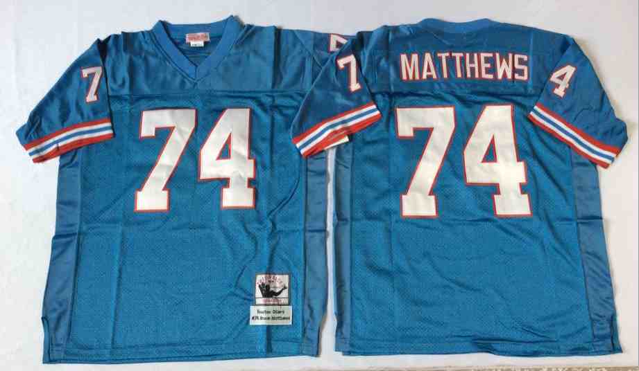 Mens Tennessee Titans #74 Bruce Matthews Light Blue Mitchell&Ness Throwback Jersey