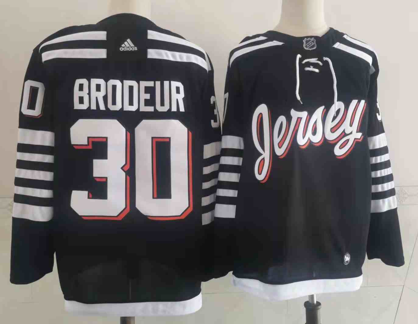 2022 New Jersey Devils new uniform makes on-ice debut Men's New Jersey Devils #30 Martin Brodeur Black Alternate Authentic Jersey