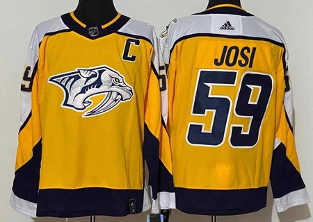 Men's Nashville Predators #59 Roman Josi Yellow 2021 Reverse Retro Authentic Jersey