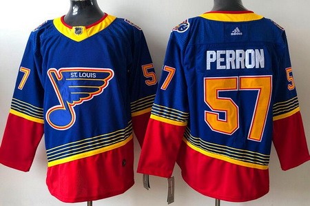 Men's St Louis Blues #57 David Perron Blue Red Third Authentic Jersey