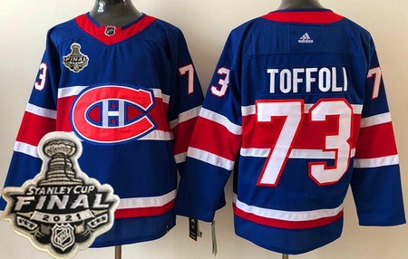 Men's Montreal Canadiens #73 Tyler Toffoli Blue 2021 Reverse Retro 2021 Stanley Cup Finals Authentic Jersey