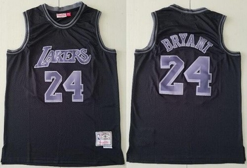 Men's Los Angeles Lakers #24 Kobe Bryant Black Puprle Hardwood Classics Throwback Swingman Jersey