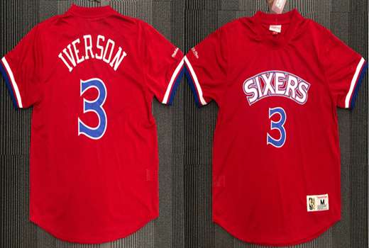 Mens Nba Philadelphia 76ers #3 Allen Iverson Red Mitchell&ness Hardwood Classics Pullover Mesh Jersey