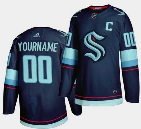 Youth Seattle Kraken Customized Navy Home Authentic Jersey