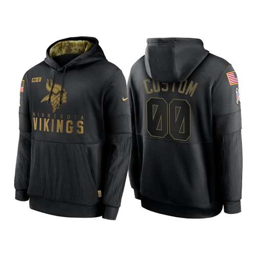 Minnesota Vikings Customized 2020 Black Salute To Service Sideline Performance Pullover Hoodie