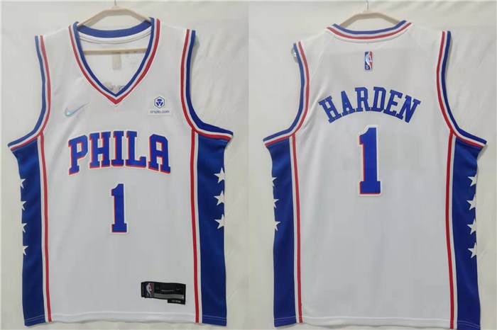 Men's Philadelphia 76ers #1 James Harden White Icon Hot Press Jersey