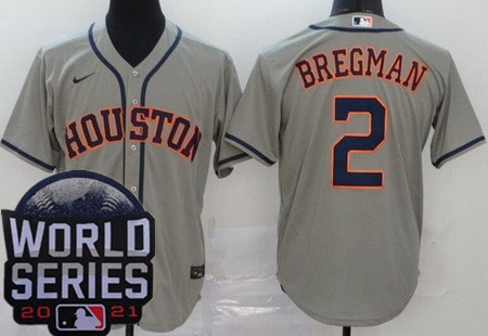 Men's Houston Astros #2 Alex Bregman Gray 2021 World Series Cool Base Jersey