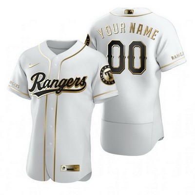 Men's Women Youth  Texas Rangers Customized White Gold 2020 FlexBase Jersey