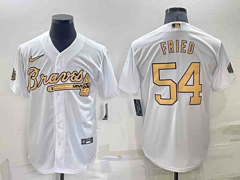 Men's Atlanta Braves #54 Max Fried White 2022 All-Star Flex Base Stitched Baseball Jersey