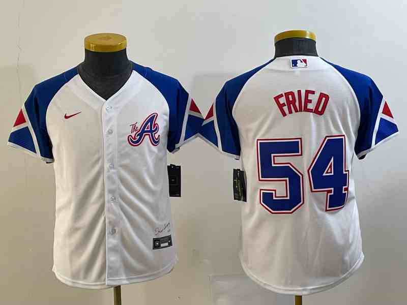 Youth Atlanta Braves #54 Max Fried White 2023 City Connect Cool Base Stitched Jersey