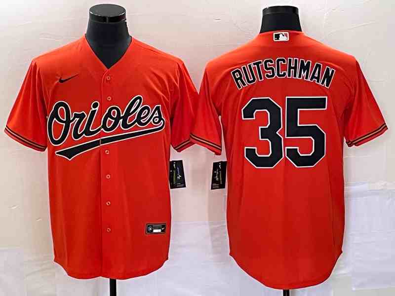 Men's Baltimore Orioles #35 Adley Rutschman Orange Stitched Flex Base Nike Jersey