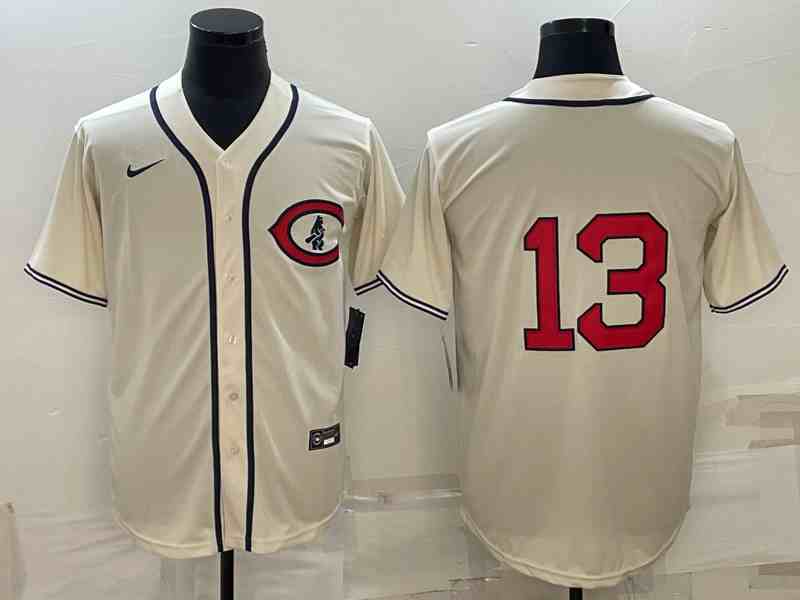 Men's Chicago Cubs #13 David Bote 2022 Cream Field of Dreams Cool Base Stitched Baseball Jersey