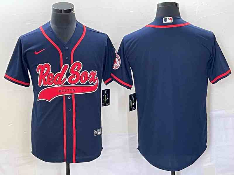 Men's Boston Red Sox Blank Red With Patch Cool Base Stitched Baseball Blue Jersey