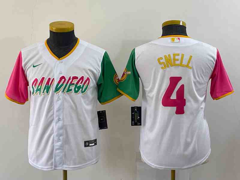 Youth San Diego Padres #4  Blake Snell White 2022 City Connect Cool Base Stitched Jersey