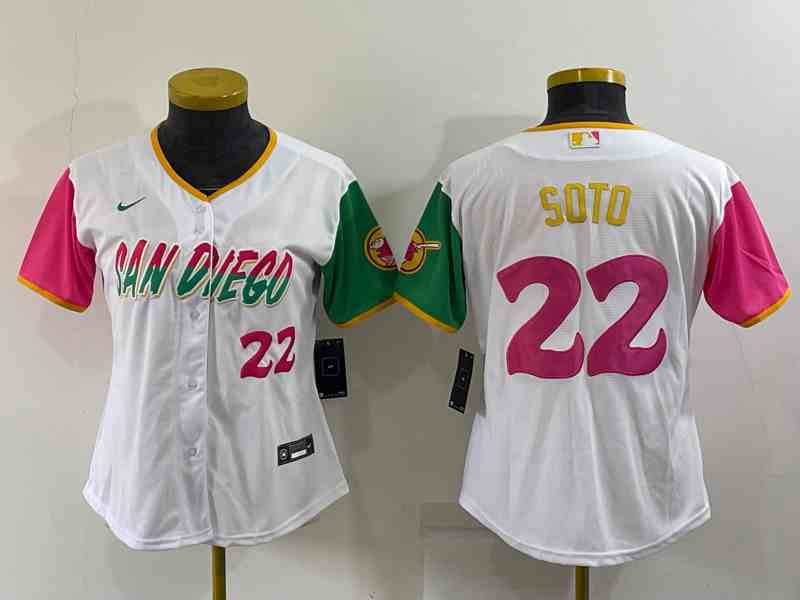 Women's San Diego Padres #22 Juan Soto Number White 2022 City Connect Cool Base Stitched Jersey