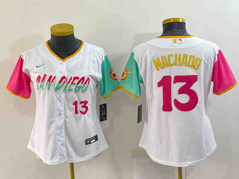 Women's San Diego Padres #13 Manny Machado White 2022 City Connect Cool Base Stitched Baseball Jersey