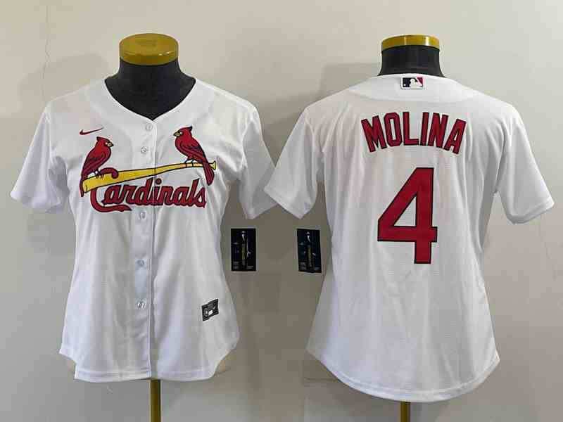 Women's St Louis Cardinals #4 Yadier Molina White Stitched MLB Cool Base Nike Jersey