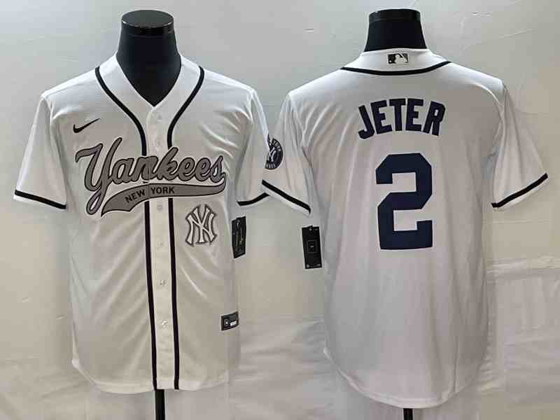 Men's New York Yankees #2 Derek Jeter Number White Cool Base Stitched Baseball Jersey1