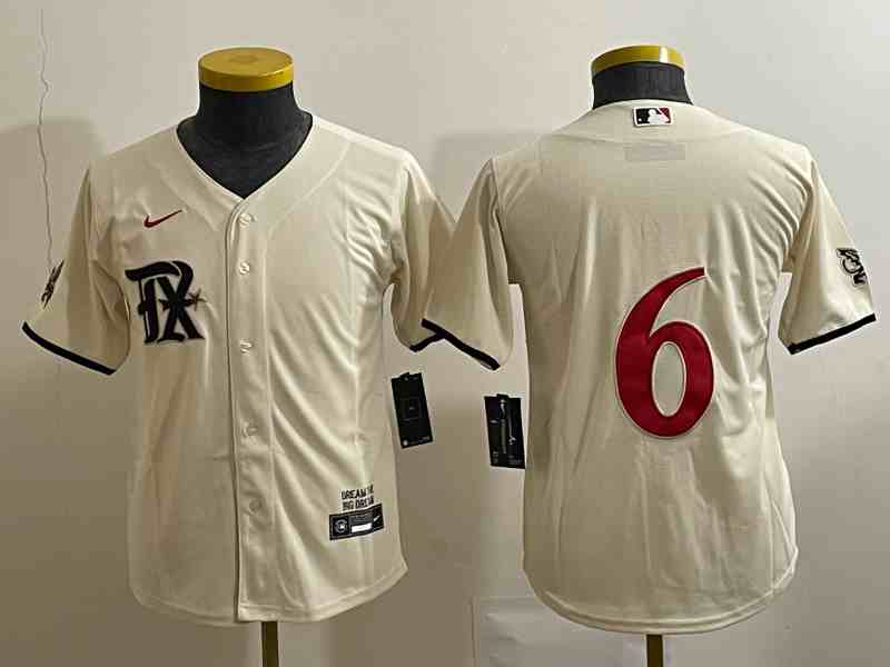 Youth Texas Rangers #6 Josh Jung Cream 2023 City Connect Flex Base Stitched Jersey1