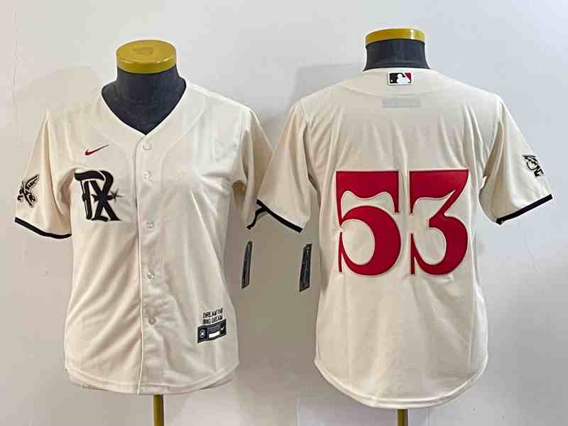 Youth Texas Rangers #53 Adolis Garcia Number Cream 2023 City Connect Cool Base Stitched Jersey