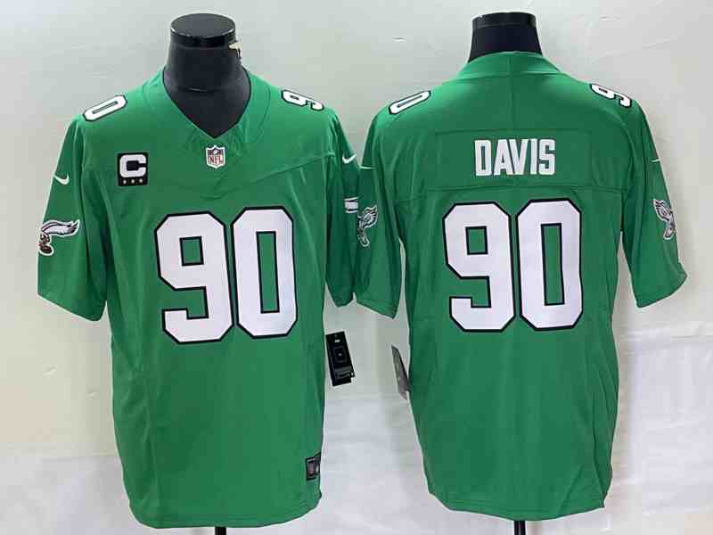 Men's Philadelphia Eagles #90 Jordan Davis Green 2023 F.U.S.E. With C Patch Vapor Untouchable Stitched Football Jersey