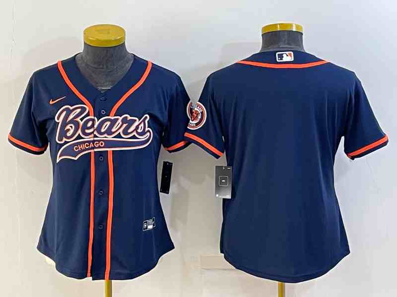 Youth  Chicago Bears Blank Navy With Patch Cool Base Stitched Baseball Jersey