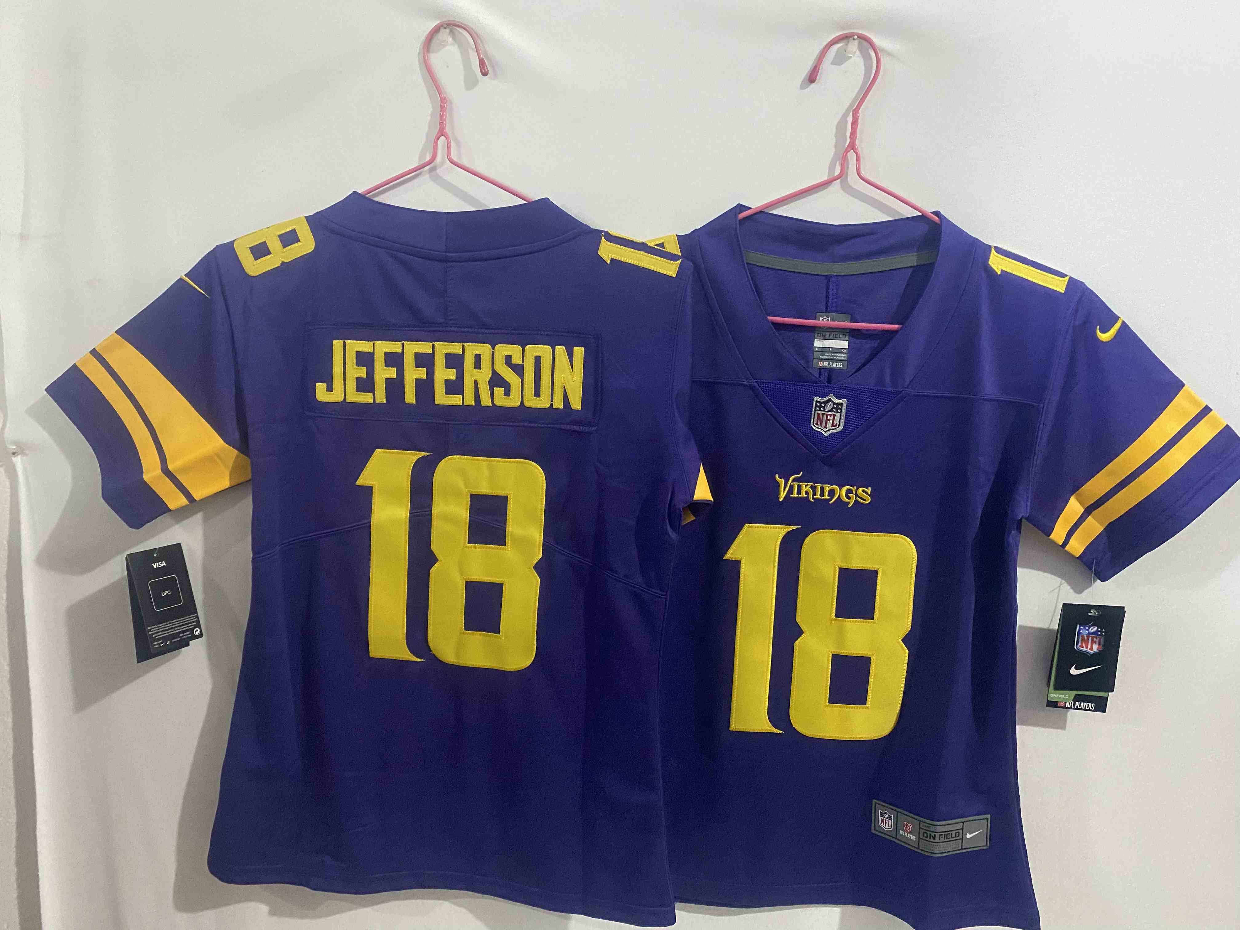 Women's Minnesota Vikings #18 Justin Jefferson Purple Limited Rush Stitched NFL Jersey
