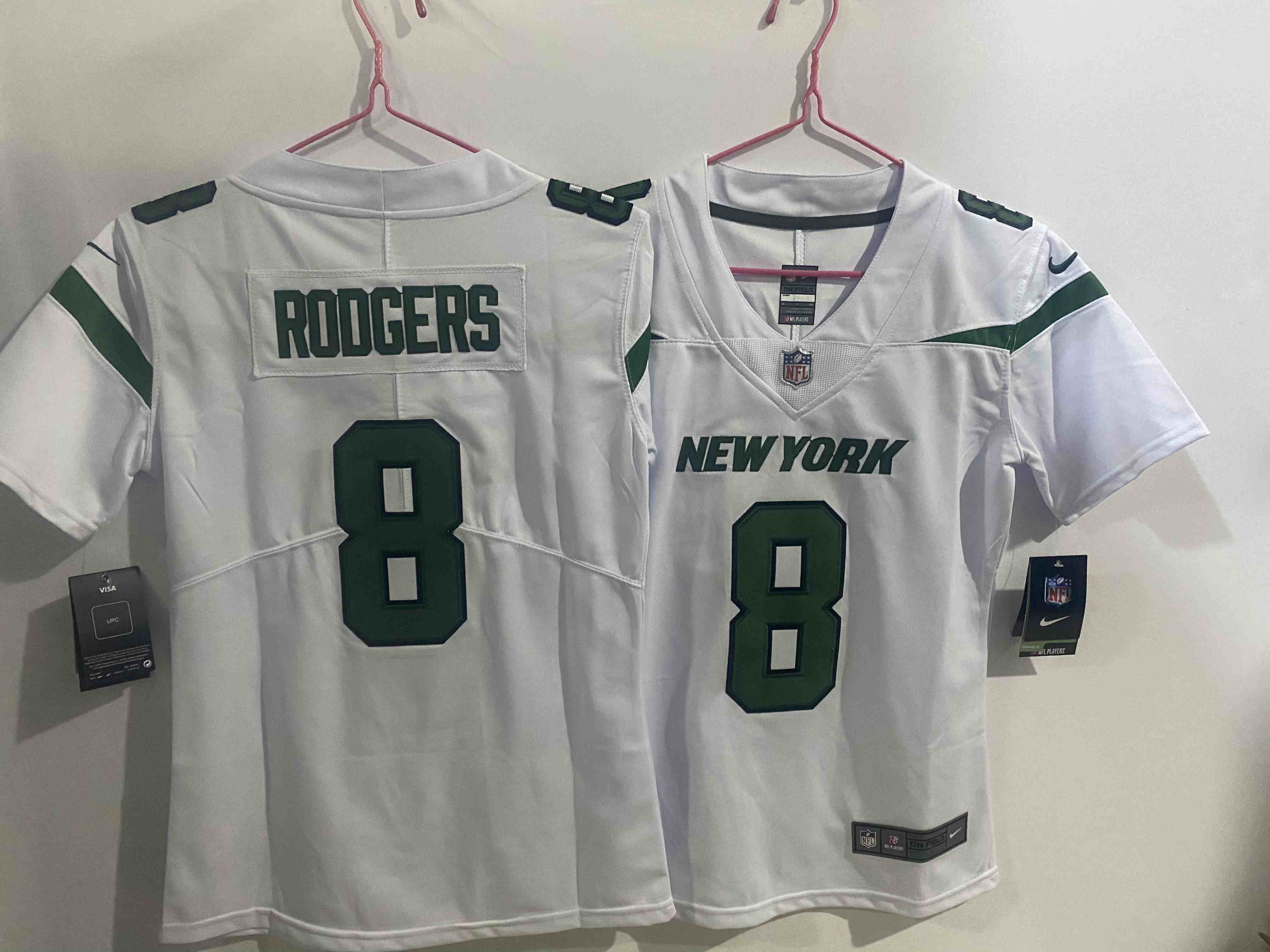 Women's New York Jets #8 Aaron Rodgers White Stitched Game Football Jersey
