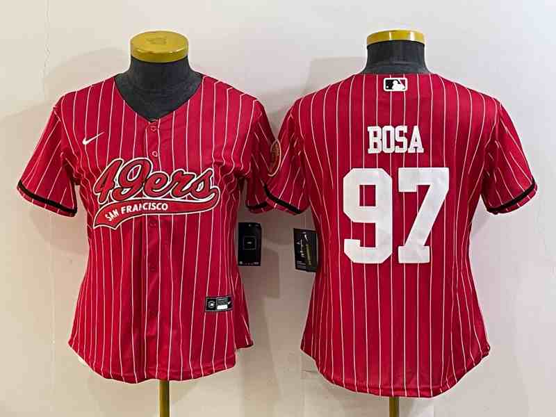 Women's San Francisco 49ers #97 Nick Bosa Red With Patch Cool Base Stitched Baseball Jersey