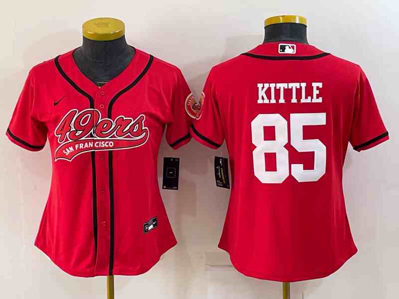 Women's San Francisco 49ers #85 George Kittle Red With Patch Cool Base Stitched Baseball Jersey
