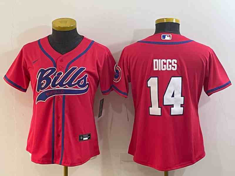Youth  Buffalo Bills #14 Stefon Diggs Red With Patch Cool Base Stitched Baseball Jersey