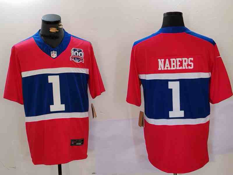 Men's New York Giants #1 Malik Nabers Red 2024 F.U.S.E. Alternate 100TH Season Patch Vapor Untouchable Limited Stitched Jersey