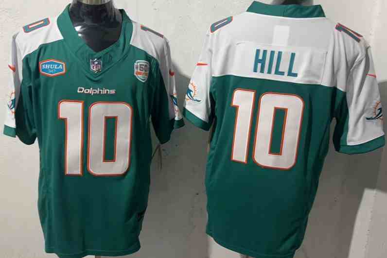 Men's Miami Dolphins #10 Tyreek Hill Aqua F.U.S.E With 347 Shula Patch And 50th Perfect Season Patch Vapor Limited Stitched Football Jersey