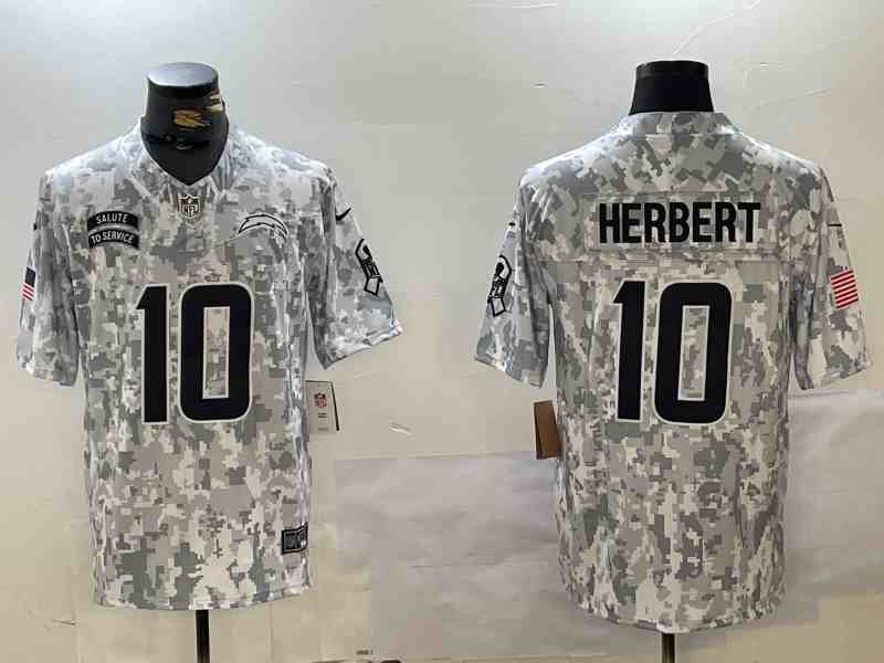 Men's Los Angeles Chargers #10 Justin Herbert 2024 F.U.S.E Arctic Camo Salute To Service Limited Stitched Football Jersey