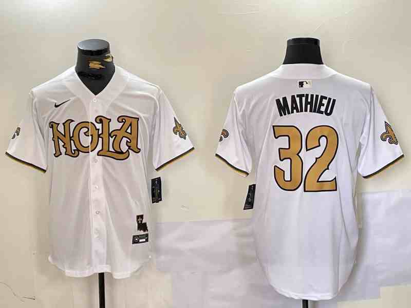 Men's New Orleans Saints #32 Tyrann Mathieu White Cool Base Stitched Button Jersey
