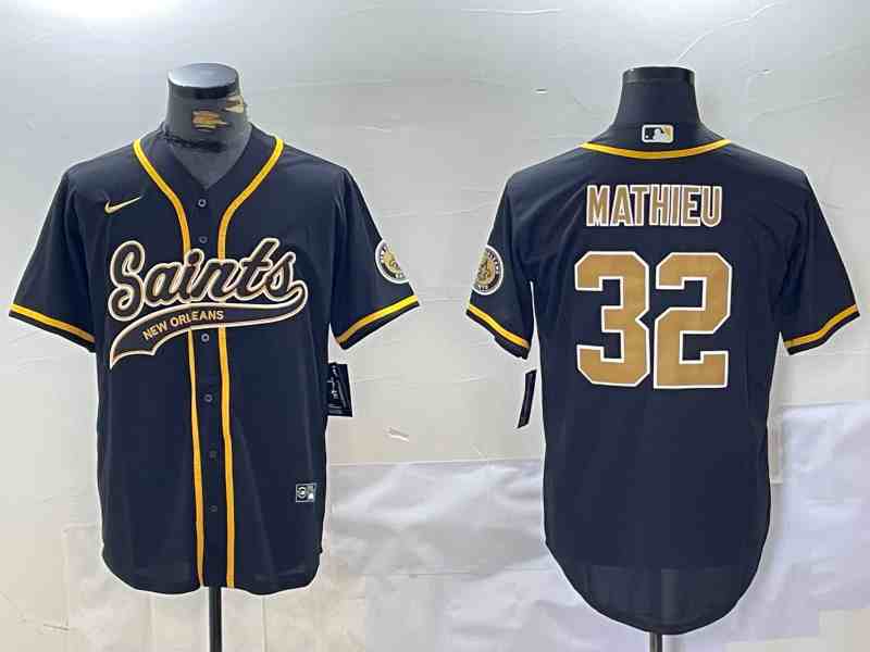 Men's New Orleans Saints #32 Tyrann Mathieu Black Cool Base Stitched Button Jersey