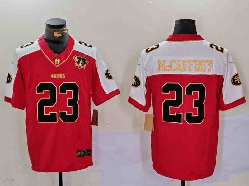 Men's San Francisco 49ers #23 Christian McCaffrey Red F.U.S.E. Mexico With Gate Bridge Patch Vapor Limited Stitched Football Jersey