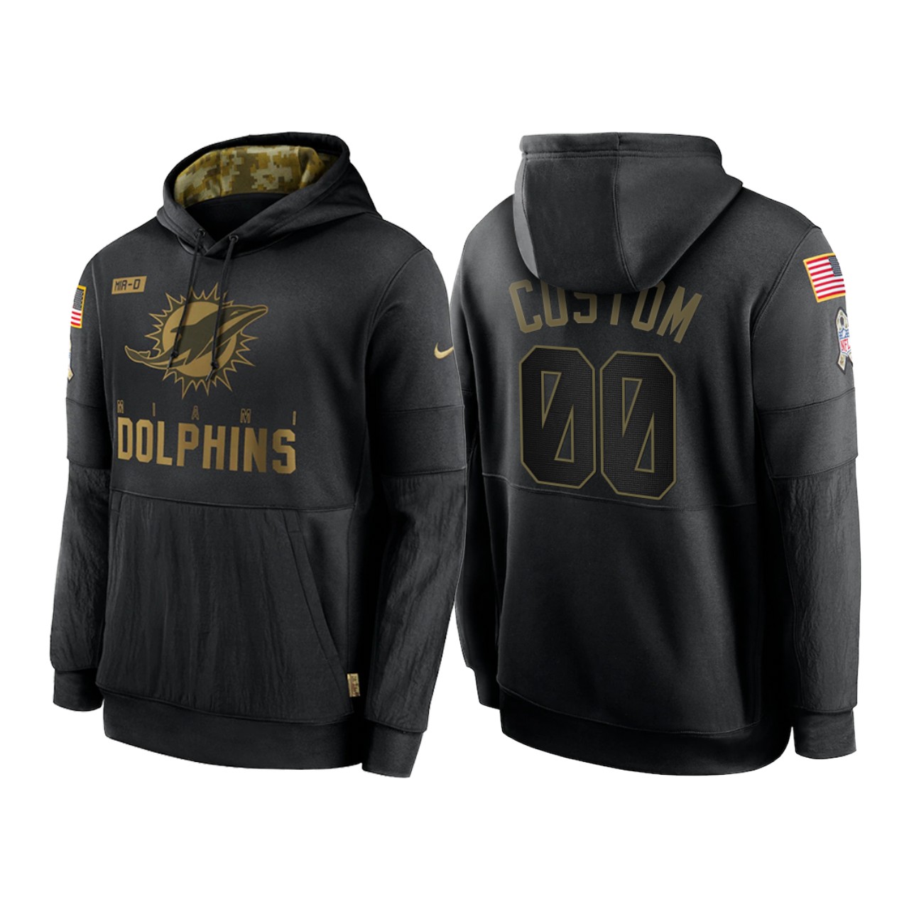 Men's Miami Dolphins ACTIVE PLAYER Custom 2020 Black Salute To Service Sideline Performance Pullover Hoodie