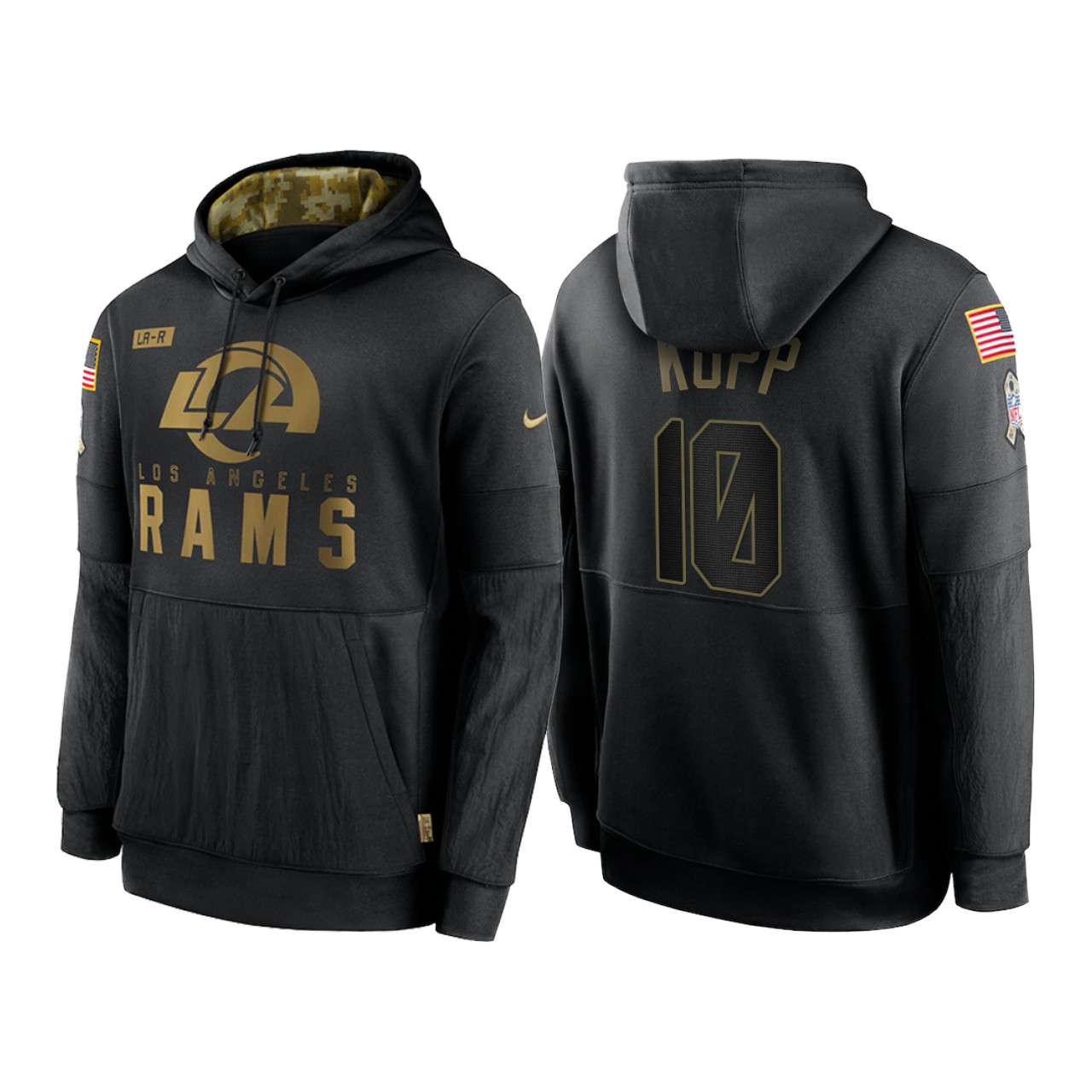 Men's Los Angeles Rams #10 Cooper Kupp 2020 Black Salute To Service Sideline Performance Pullover Hoodie