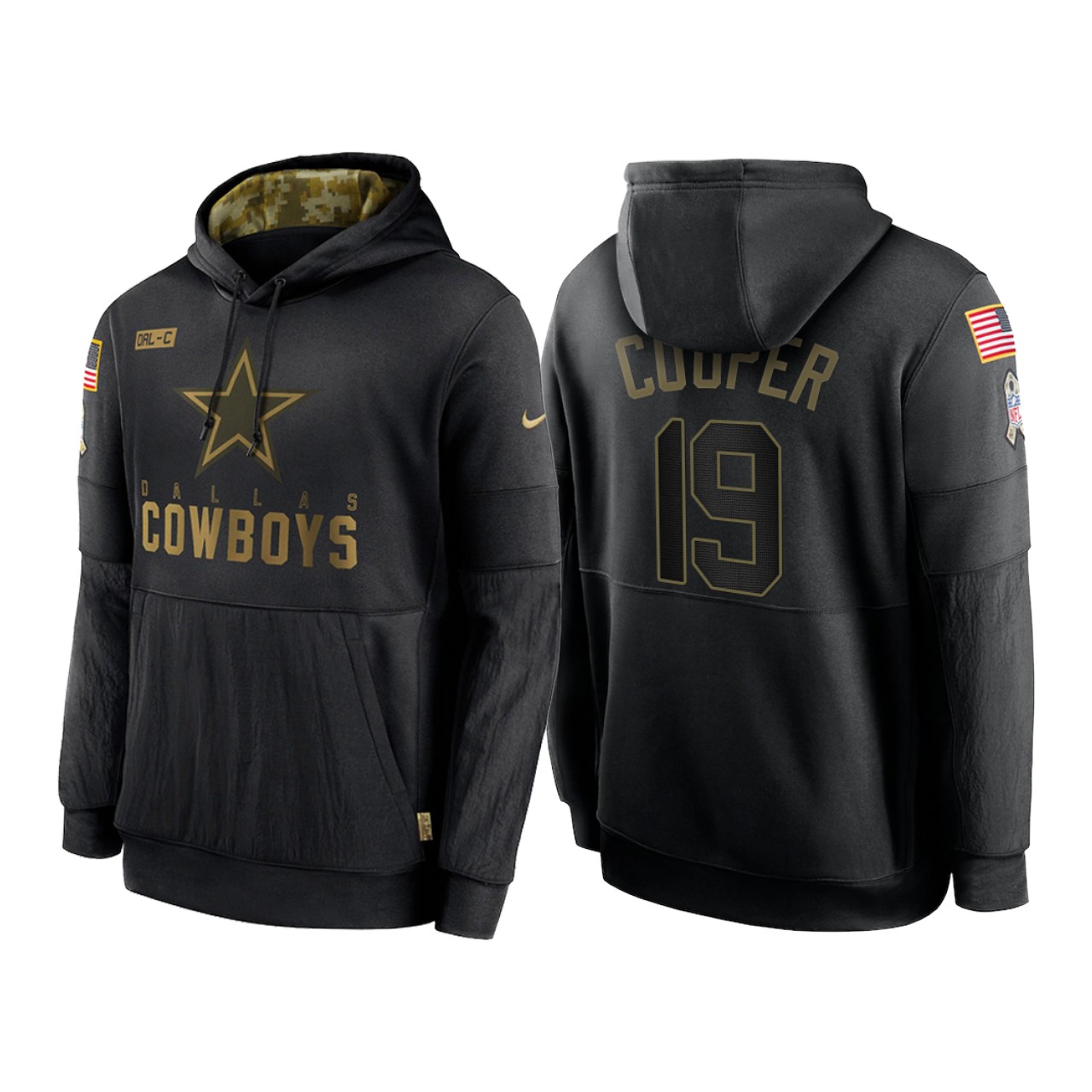 Men's Dallas Cowboys #19 Amari Cooper 2020 Black Salute To Service Sideline Performance Pullover Hoodie