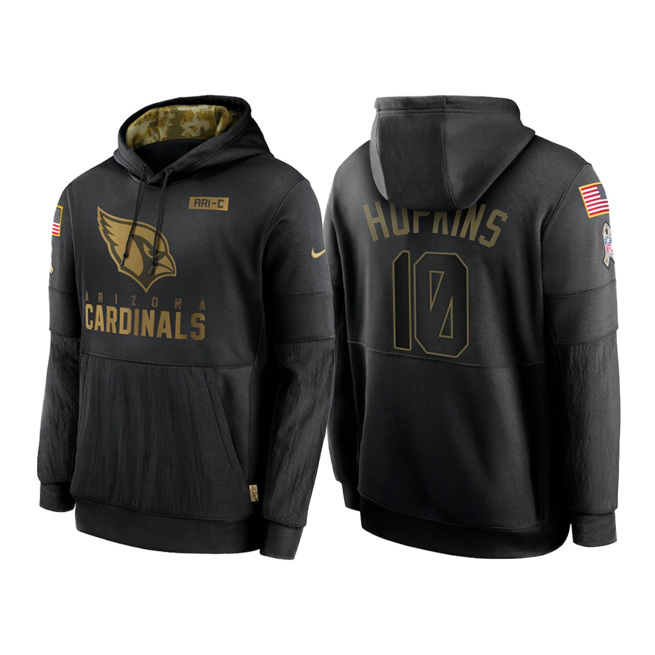 Men's Arizona Cardinals #10 DeAndre Hopkins 2020 Black Salute To Service Sideline Performance Pullover Hoodie