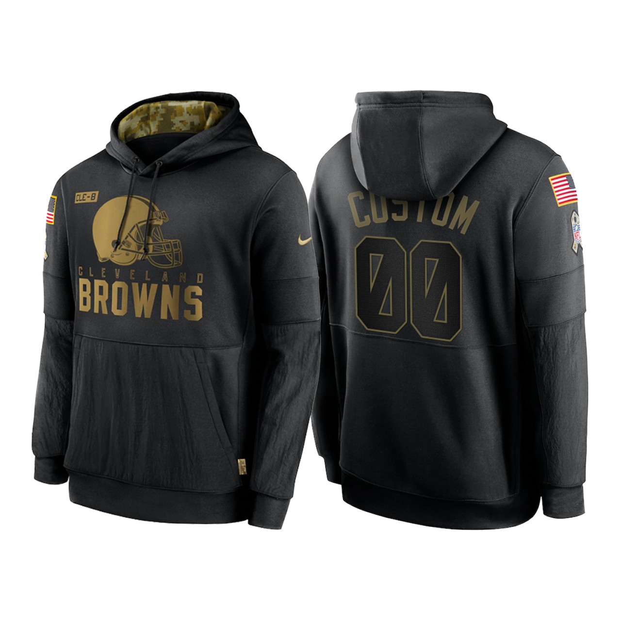 Men's Cleveland Browns ACTIVE PLAYER Custom 2020 Black Salute To Service Sideline Performance Pullover Hoodie