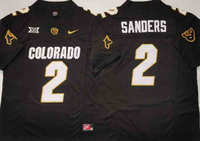 Men's Colorado Buffaloes #2 Shadeur Sanders Black 2024 With Big 12 XII Patch 2024 F.U.S.E Stitched Football Jersey