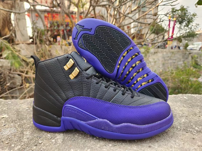 Men's Running Weapon Air Jordan 12 Black Purple Shoes 043