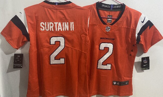 Women's Denver Broncos #2 Pat Surtain II Orange Stitched Jersey(Run Small)