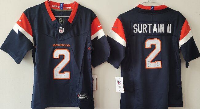 Women's Denver Broncos #2 Pat Surtain II Navy F.U.S.E. Vapor Stitched Jersey(Run Small)