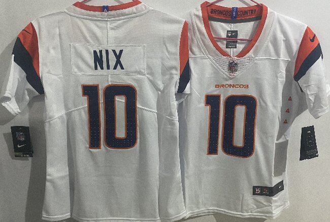 Women's Denver Broncos #10 Bo Nix  White Stitched Jersey(Run Small)